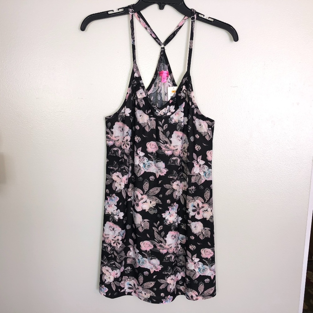 Betsey Johnson Black Floral Slip Nightgown